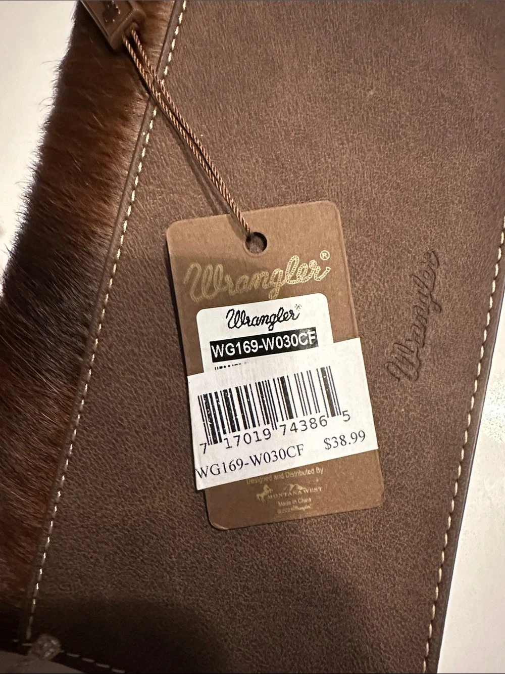Wrangler Brown Hair-On Cowhide Wallet with Tooled Trim